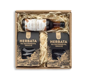 Karbowany kosz prezentowy herbata i syrop