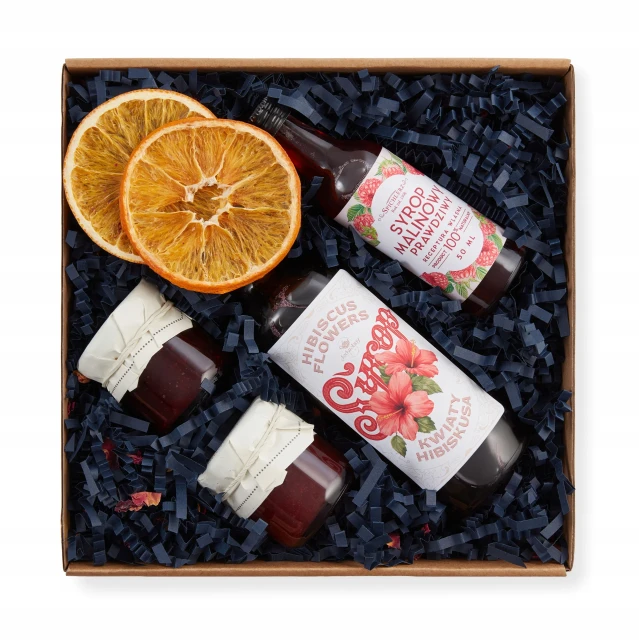 BOX prezentowy SYROP Z HIBISKUSA dżemy ZESTAW do kawy syropy