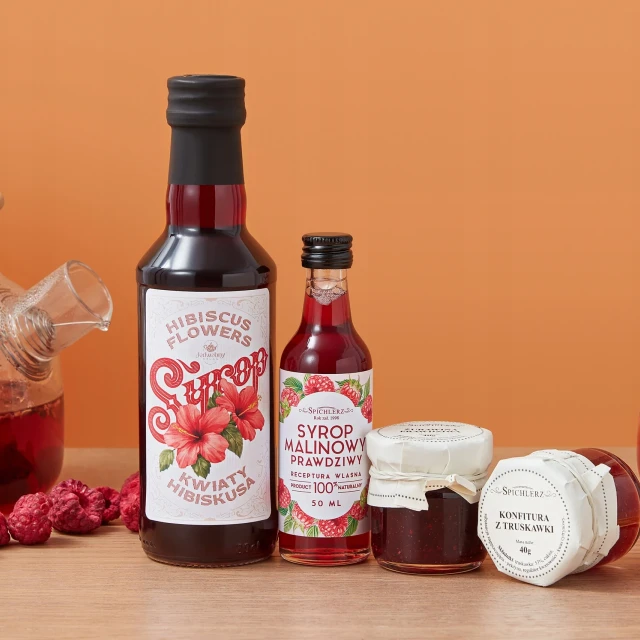 BOX prezentowy SYROP Z HIBISKUSA dżemy ZESTAW do kawy syropy