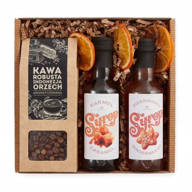 Zestaw KAWOWY syropy do kawy karmel piernik KAWA ZIARNISTA