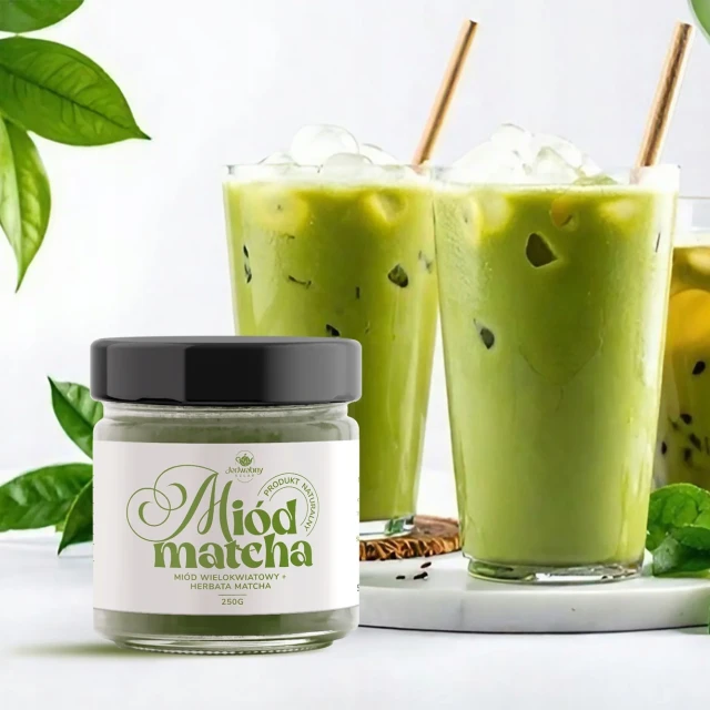 Miód wielokwiatowy z MATCHĄ 250g podziękowanie UPOMINEK na PREZENT LATTE
