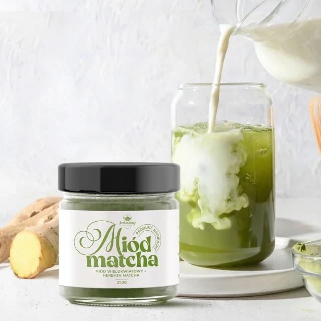 Miód wielokwiatowy z MATCHĄ 250g podziękowanie UPOMINEK na PREZENT LATTE