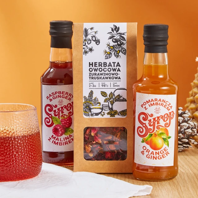 KOSZ prezentowy SYROPY herbata urodziny imieniny BOX prezentowy