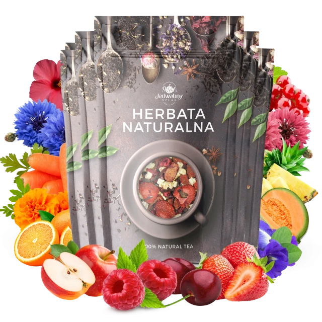 Zestaw herbat OWOCOWYCH 5 szt: Zachód Słońca - Malinowe Mojito - Niespodzianka - Cesarska Żurawina - Purpurowe Wyspy