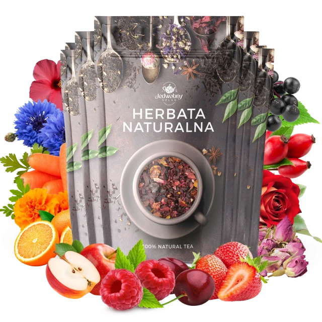 Zestaw herbat OWOCOWYCH 5 szt: Zachód Słońca - Malinowo-Poziomkowa - Niespodzianka - Malinowe Mojito  - Red Whisky