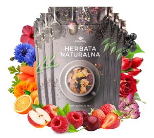 Zestaw herbat OWOCOWYCH 5 szt: Zachód Słońca - Malinowo-Poziomkowa - Niespodzianka - Red Velvet - Red Whisky