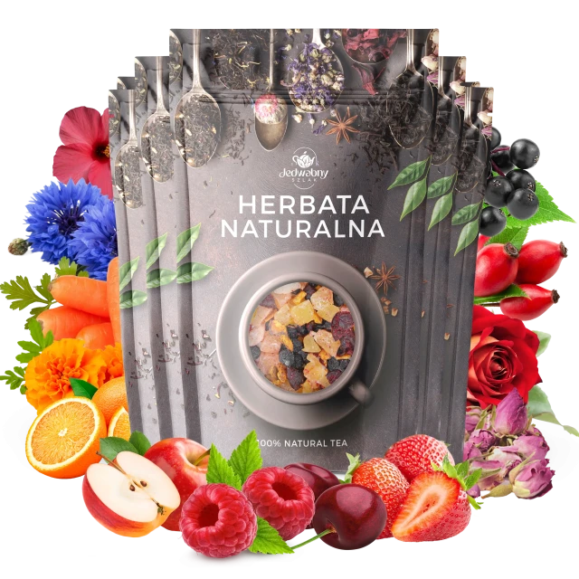 Zestaw herbat OWOCOWYCH 5 szt: Zachód Słońca - Malinowo-Poziomkowa - Niespodzianka - Red Velvet - Red Whisky