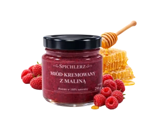 Miód kremowany z maliną 250 g – naturalny miód owocowy o malinowym smaku