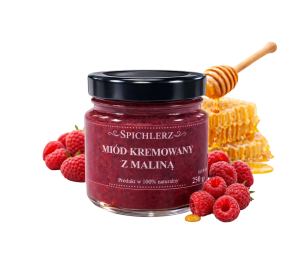 Miód kremowany z maliną 250 g – naturalny miód owocowy o malinowym smaku