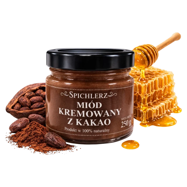 Miód kremowany z kakao 250 g – naturalny miód o czekoladowym smaku