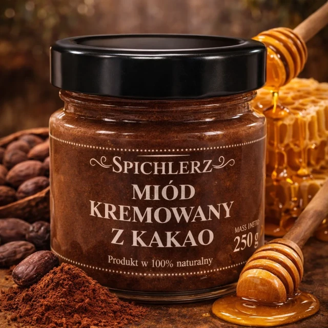 Miód kremowany z kakao 250 g – naturalny miód o czekoladowym smaku
