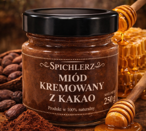 Miód kremowany z kakao 250 g – naturalny miód o czekoladowym smaku