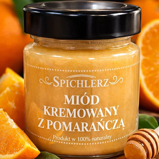 Miód kremowany z pomarańczą 250 g – naturalny miód owocowy o cytrusowym smaku