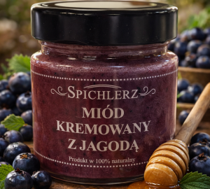 Miód kremowany z jagodą 250 g – naturalny miód owocowy o jagodowym smaku