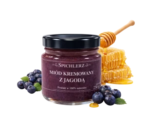 Miód kremowany z jagodą 250 g – naturalny miód owocowy o jagodowym smaku