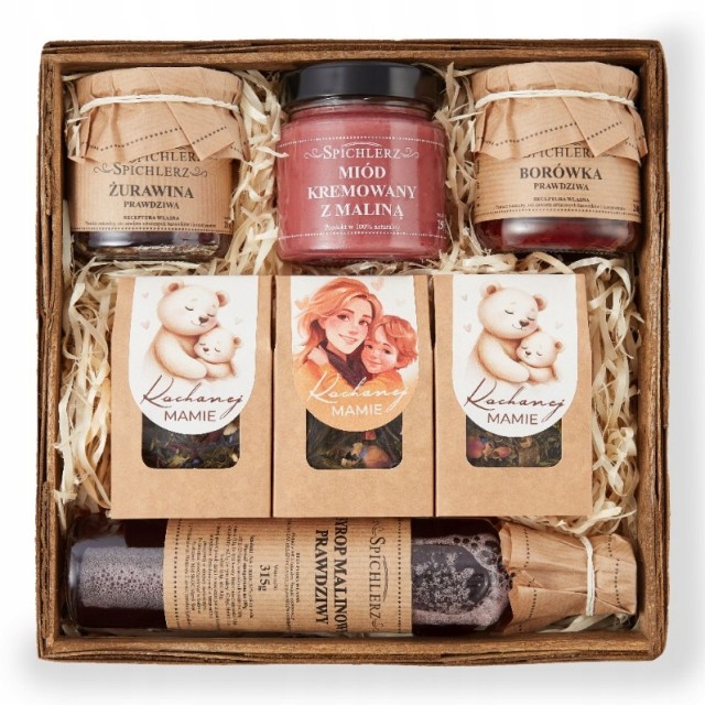 Prezent na DZIEŃ MATKI zestaw herbat SYROP miód KONFITURA żurawina BOX