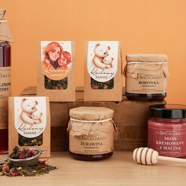 Prezent na DZIEŃ MATKI zestaw herbat SYROP miód KONFITURA żurawina BOX