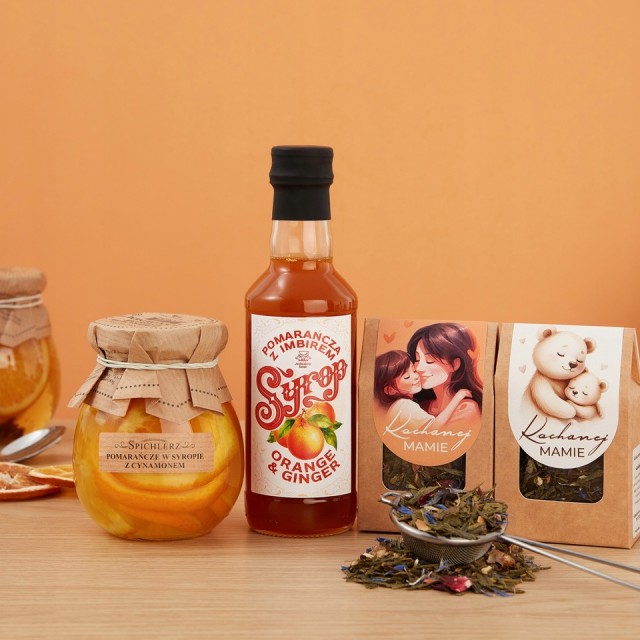 Prezent na DZIEŃ MATKI zestaw do herbaty SYROP pomarańcza w syropie HERBATA
