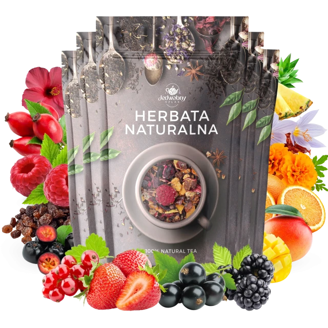 Zestaw herbat OWOCOWYCH 5 szt: Malinowo-Poziomkowa - Przy kominku - Leśny Dzban - Truskawkowa Margarita - Mango Tango