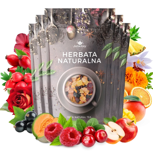 Zestaw herbat OWOCOWYCH 5 szt: Pieczona Gruszka - Malinowe Mojito - Mango Tango - Żurawinowo Truskawkowa - Purpurowe Wyspy