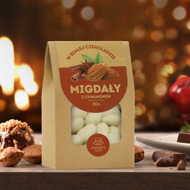 Migdały w białej czekoladzie z cynamonem 80 g