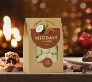 Migdały w białej czekoladzie z kokosem 80 g