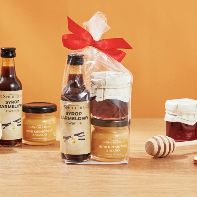 DLA GOŚĆI mini upominek PODZIĘKOWANIE zestaw z syropem MIODEM konfitura