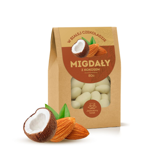 Migdały w białej czekoladzie z kokosem 80g