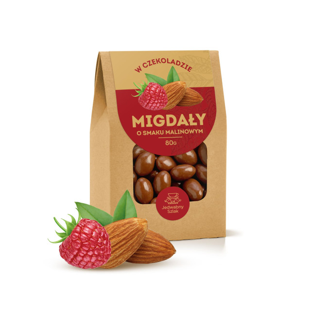 Migdały w czekoladzie o smaku malinowym 80g