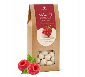 MALINY liofilizowane W BELGIJSKIEJ białej CZEKOLADZIE 150 g