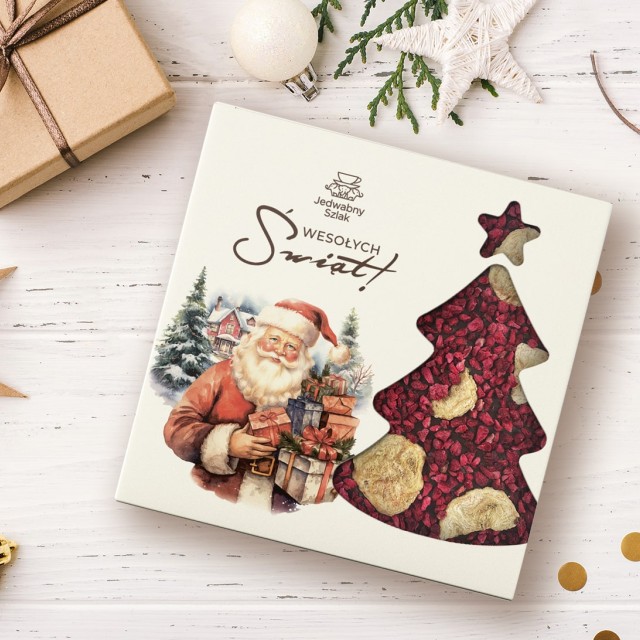 Czekolada na święta ciemna z bananami i malinami 85g MIkołaj z prezentami