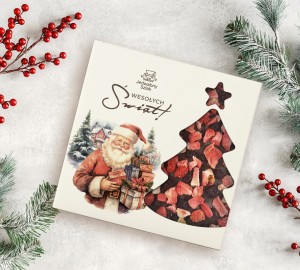 Czekolada na święta ciemna z truskawkami i jagodami  85g Mikołaj z prezentami