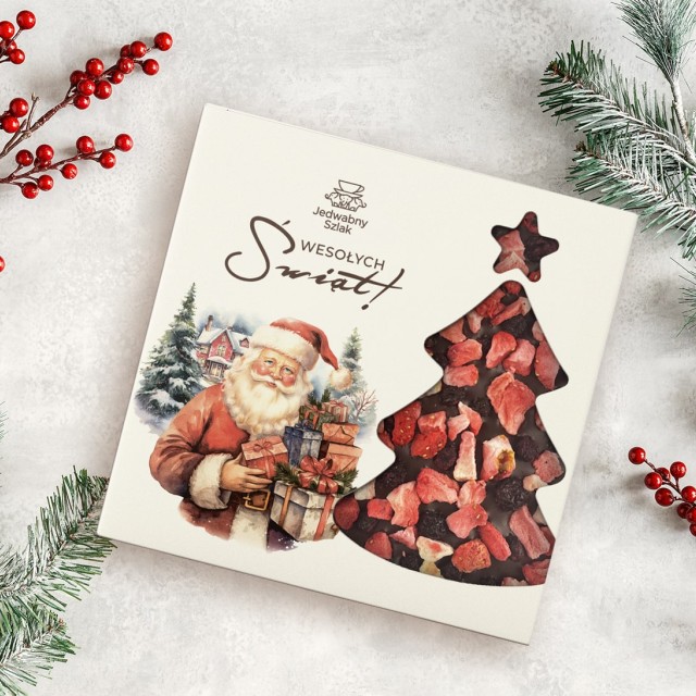 Czekolada na święta ciemna z truskawkami i jagodami  85g Mikołaj z prezentami