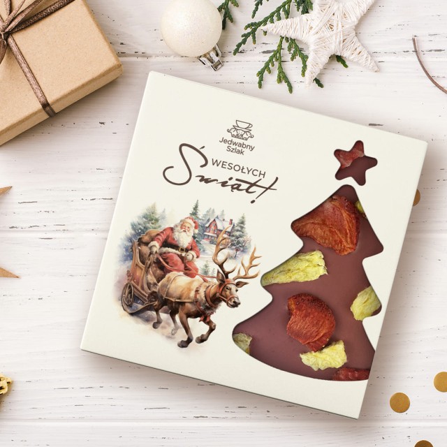 Czekolada na święta rubinowa z ananasem i truskawkami 85g Mikołaj Renifer