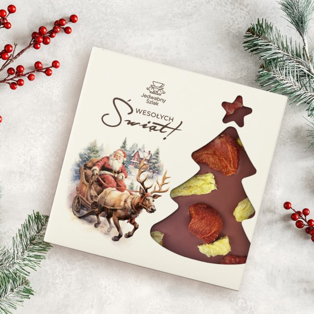 Czekolada na święta rubinowa z ananasem i truskawkami 85g Mikołaj Renifer