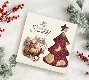 Czekolada na święta ciemna z bananami i malinami 85g Mikołaj Renifer