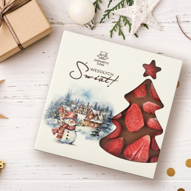 Czekolada na święta mleczna z truskawkami 85g