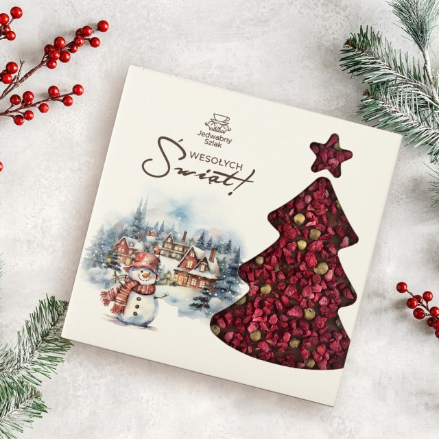 Czekolada na święta mleczna z zielonym pieprzem, malinami 85g