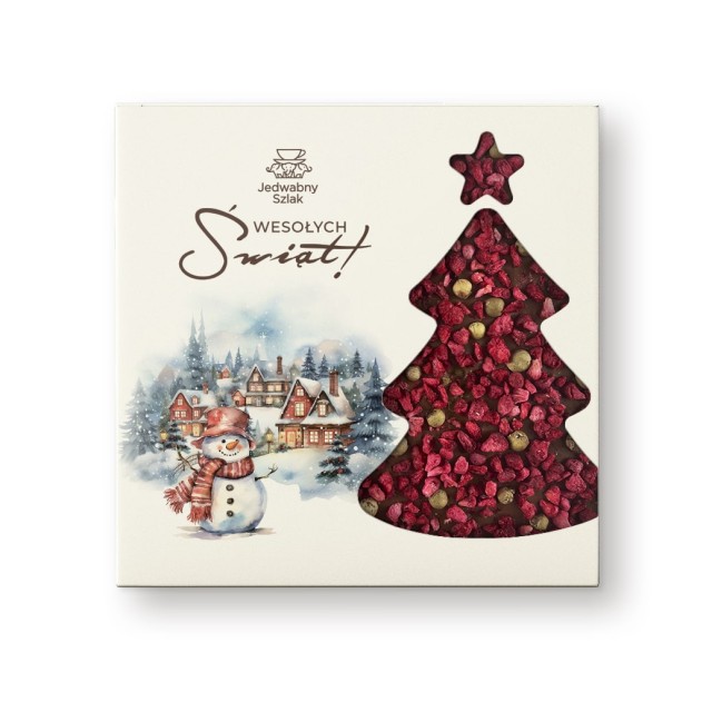 Czekolada na święta mleczna z zielonym pieprzem, malinami 85g