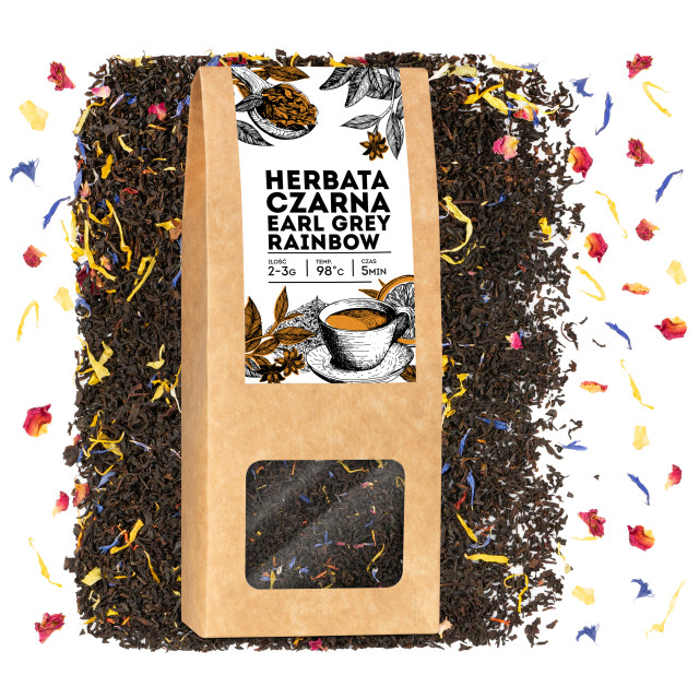 Herbata czarna Earl Grey Rainbow nagietek bławatek szafran Cejlon 50g