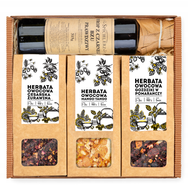 ZESTAW HERBAT 3x50g PREZENT MANGO TANGO HIBISKUS MALWA SYROP JAKOŚĆ