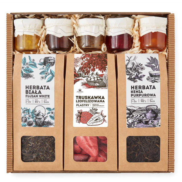Zestaw prezentowy HERBATA LIOFILIZOWANE owoce mix 5x konfitur MEGA box